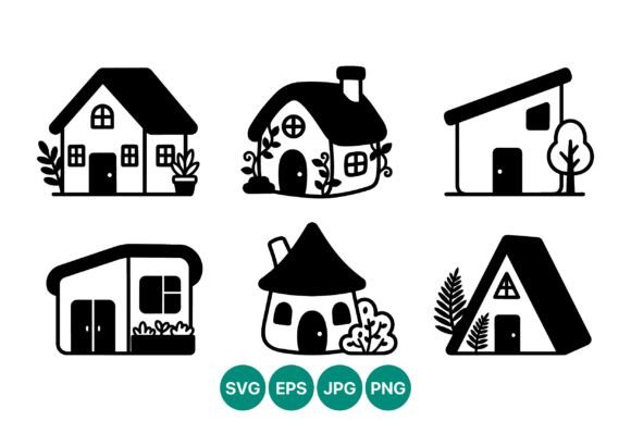 Black and White Six House Icons: A Versatile Design Solution