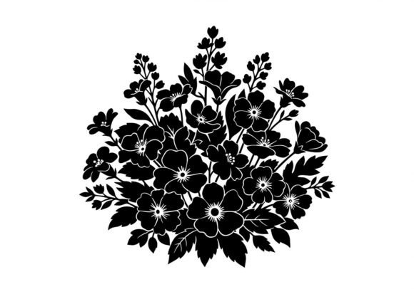 Black Floral Bouquet with White Outlines