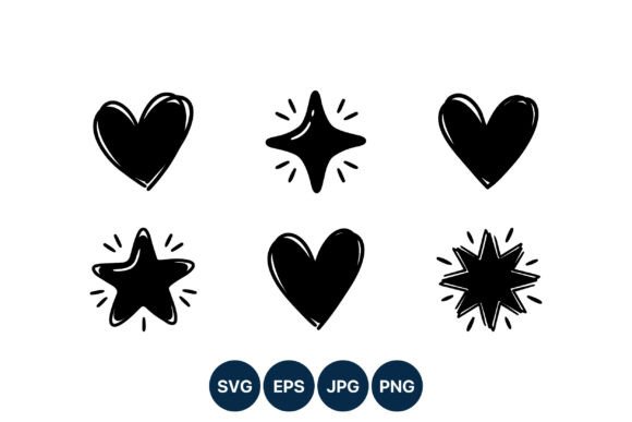 Black Hand Drawn Hearts and Stars