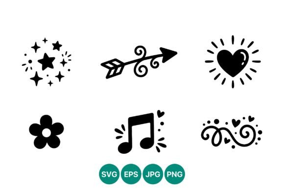 Black Heart Arrow Star Flower Icons