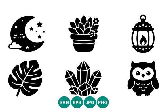 Black Moon Stars Plant Crystals Owl: A Design Asset Evaluation