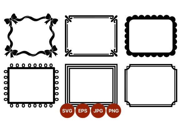 Black Ornate Vector Frames with Ribbons