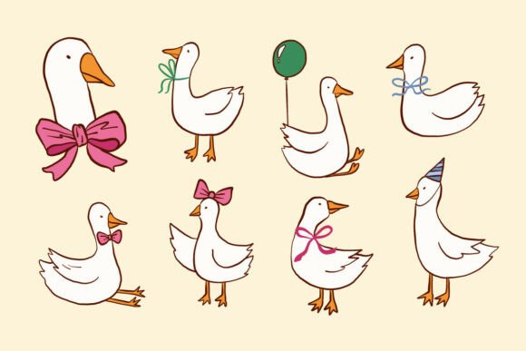 Bringing Whimsy to Life with the Cute Goose Character Set Cartoon SVG