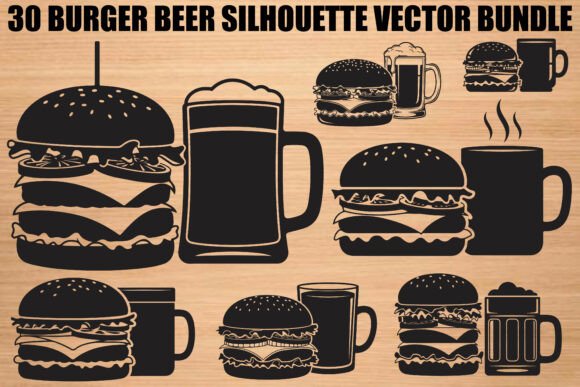 Burger Beer Silhouette Bundle: Elevating Culinary Crafts with Versatile Vector Art