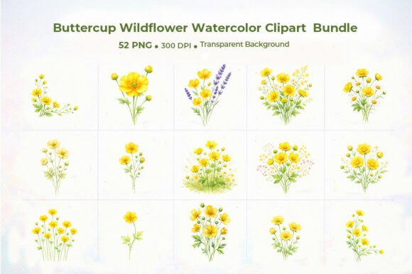 Buttercup Wildflower Watercolor Clipart: A Versatile Resource for Creative Projects