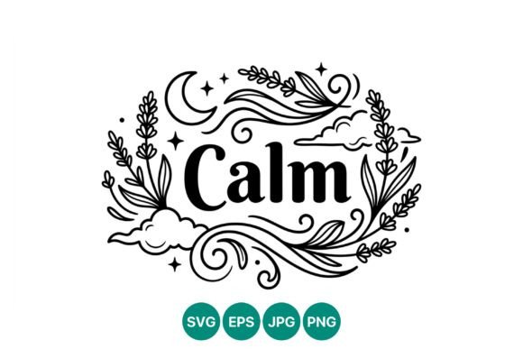 Calm Moon Stars Floral Wreath Vector Art