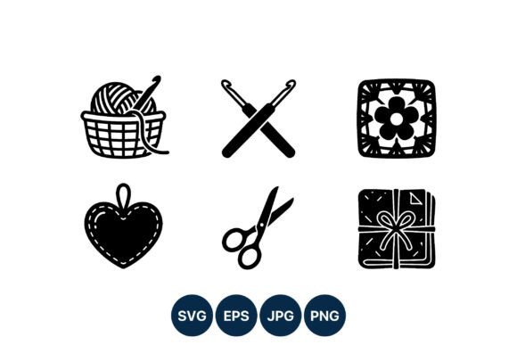 Crochet and Knitting Icons Black and White: Essential Vector Assets for Crafters and Designers
