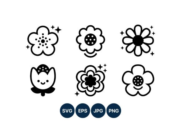 Cute Black White Flower Faces Vector Guide