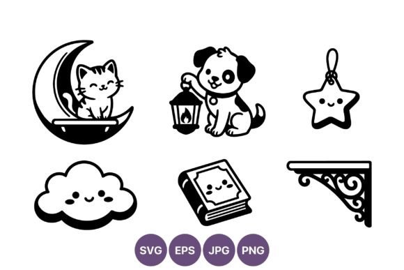Cute Cat Moon Dog Lantern Star Cloud Icons