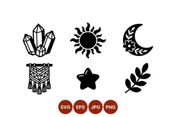 Elevating Digital Design with Boho Crystal Moon Star Sun Macrame Icons
