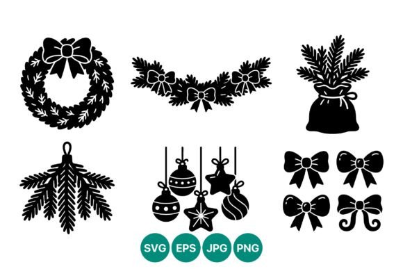 Elevating Holiday Design with High-Contrast Christmas Wreath Garland Bows Vector Assets