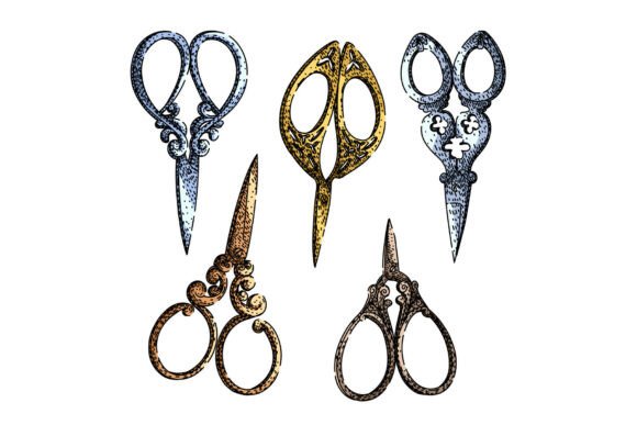 Hand Drawing Vintage Ornate Scissors for Creative Projects and Design Themes