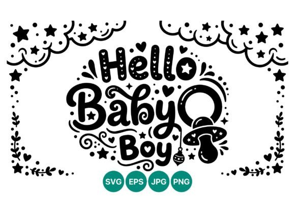 Hello Baby Boy Lettering with Pacifier Design