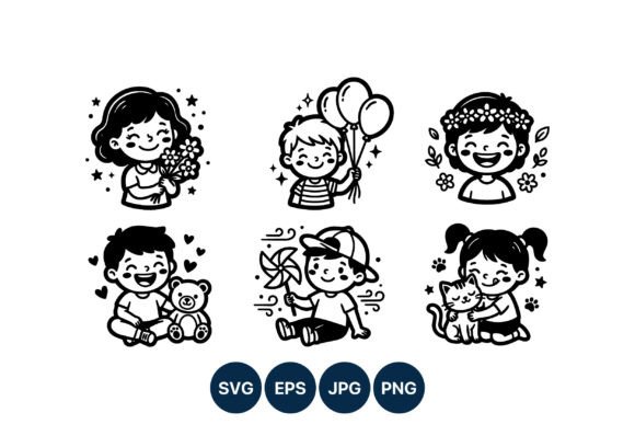 Joyful Kids Vector: Balloons & Pets