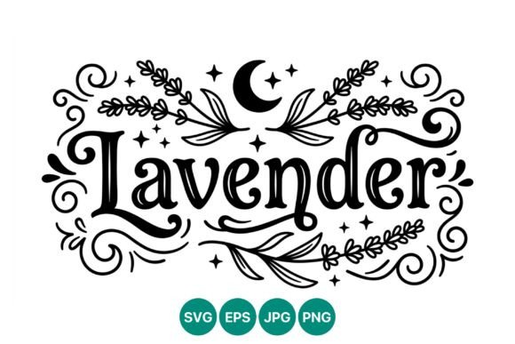 Lavender Lettering with Moon and Floral
