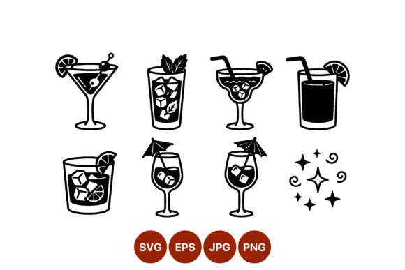 Mastering Cocktail Drinks Black Line Art