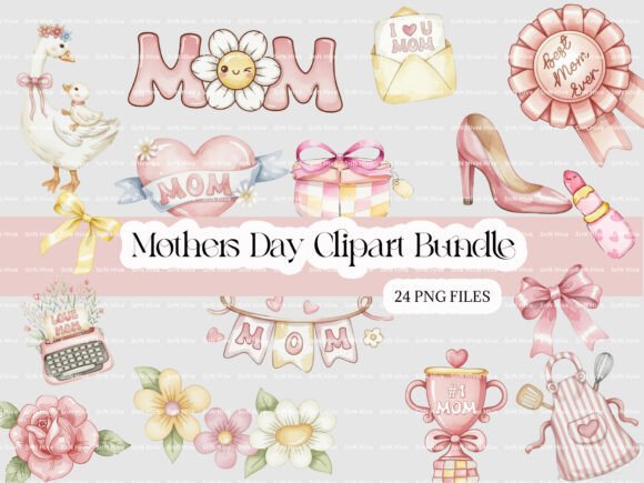 Mothers Day Watercolor Clipart Bundle