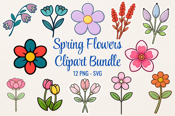 Spring Flowers Clipart Bundle PNG SVG