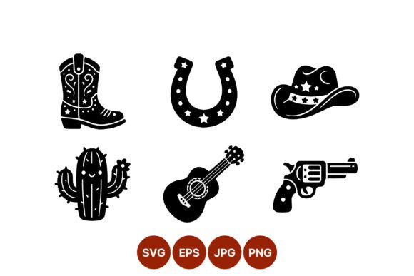 Strategic Visual Identity: Leveraging the Western Cowboy Boot Horseshoe Hat Cactus Icon Set for Brand Cohesion