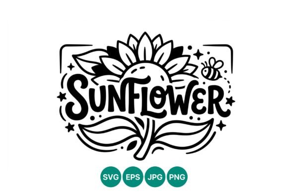 Sunflower Vector with Bee Black and White Evaluation
