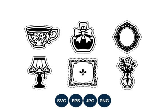 Vintage Floral Cup & Home Decor Vector