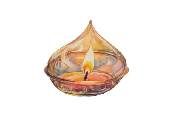 Watercolor Oriental Candle Clipart