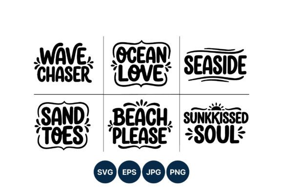 Wave Chaser Ocean Love Beach Phrases: Elevating Coastal Design with High-Contrast Vector Art
