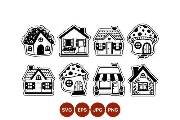 Whimsical Black and White Cute House