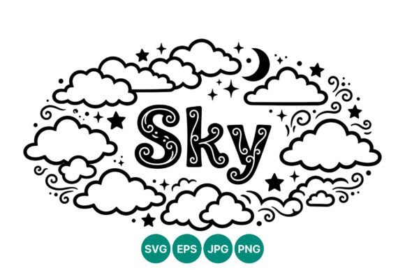 Whimsical Sky Hand Lettering Vector